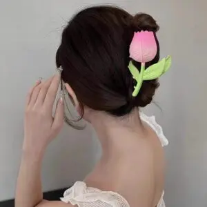 Chic Handmade Enamel Pink Tulip Chignon Claw Clip Hair Clip - ArtGalleryZen