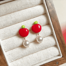 Chic Handmade Pearl Dangle Star Apple Czech Glass Earrings - ArtGalleryZen