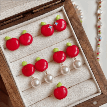 Chic Handmade Pearl Dangle Star Apple Czech Glass Earrings - ArtGalleryZen