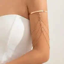 Chic Layered Crystal Inlaid Saturn Chain Tassel Arm Cuff - ArtGalleryZen