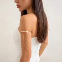 Chic Layered Crystal Inlaid Saturn Chain Tassel Arm Cuff - ArtGalleryZen