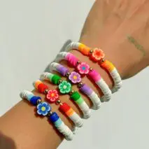 Chic Layered Flower Polymer Clay Beaded Friendship Bracelet Set - ArtGalleryZen
