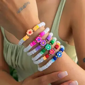 Chic Layered Flower Polymer Clay Beaded Friendship Bracelet Set - ArtGalleryZen