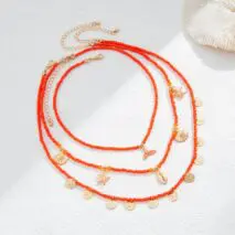 Chic Layered Mermaid Shell Starfish Tassel Seed Bead Necklace Set - ArtGalleryZen