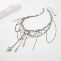 Chic Layered Pearl Rivet Tassel Heart Pendant Cable Chain Y Necklace - ArtGalleryZen