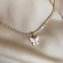 Chic Layered Rhinestone Inlaid Butterfly Initial Letter Pendant Choker Necklace Set - ArtGalleryZen