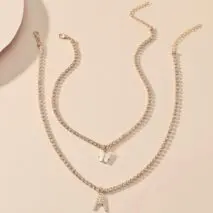 Chic Layered Rhinestone Inlaid Butterfly Initial Letter Pendant Choker Necklace Set - ArtGalleryZen