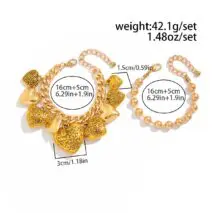 Chic Layered Textured Heart Tassel Ball Chain Bracelet Set - ArtGalleryZen