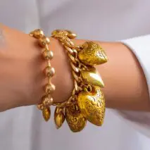 Chic Layered Textured Heart Tassel Ball Chain Bracelet Set - ArtGalleryZen
