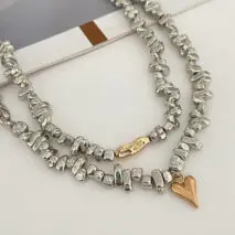 Chic Layered Two Tone Heart Charm Irregular Beaded Choker Necklace Set - ArtGalleryZen