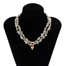 Chic Layered Two Tone Heart Charm Irregular Beaded Choker Necklace Set - ArtGalleryZen