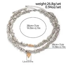 Chic Layered Two Tone Heart Charm Irregular Beaded Choker Necklace Set - ArtGalleryZen