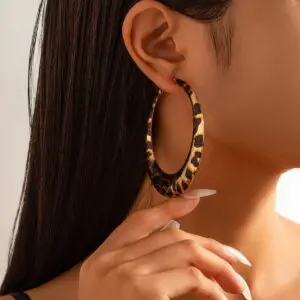 Chic Leopard Pattern Chunky Hoop Earrings - ArtGalleryZen