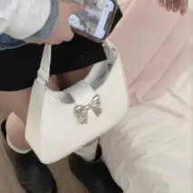 Chic Metallic Bowknot Leather Shoulder Crossbody Bag - ArtGalleryZen