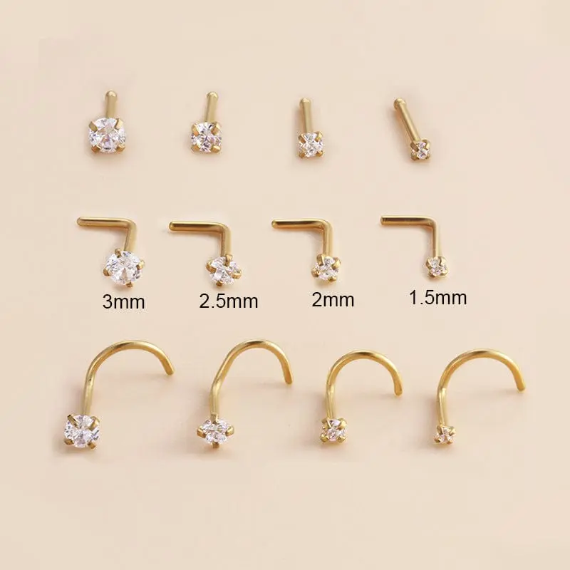 Chic Minimalist Cubic Zirconia Stainless Steel Nose Piercing Nose Stud - ArtGalleryZen
