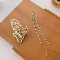 Chic Pearl Chain Tassel Butterfly Chignon Claw Clip Hair Clip - ArtGalleryZen