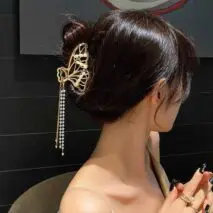 Chic Pearl Chain Tassel Butterfly Chignon Claw Clip Hair Clip - ArtGalleryZen