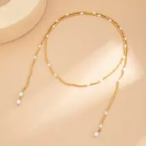 Chic Pearl Square Beaded Long Chain Necklace - ArtGalleryZen