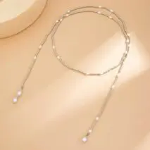 Chic Pearl Square Beaded Long Chain Necklace - ArtGalleryZen