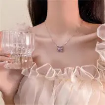 Chic Pink Cats Eye Stone Butterfly Necklace - ArtGalleryZen