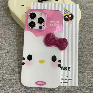 Chic Pink Rhinestone Bowknot Hello Kitty Phone Case - ArtGalleryZen