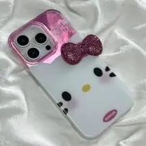 Chic Pink Rhinestone Bowknot Hello Kitty Phone Case - ArtGalleryZen