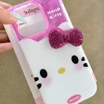 Chic Pink Rhinestone Bowknot Hello Kitty Phone Case - ArtGalleryZen
