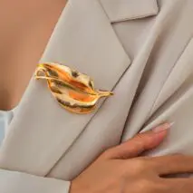 Chic Pleated Leaf Pin Brooch - ArtGalleryZen