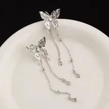 Chic Rhinestone Inlaid Butterfly Tassel Chain Earrings - ArtGalleryZen