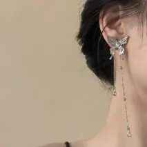Chic Rhinestone Inlaid Butterfly Tassel Chain Earrings - ArtGalleryZen