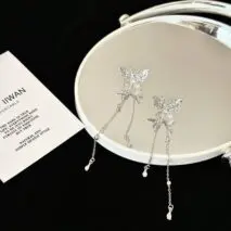 Chic Rhinestone Inlaid Butterfly Tassel Chain Earrings - ArtGalleryZen