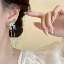 Chic Rhinestone Inlaid Butterfly Tassel Chain Earrings - ArtGalleryZen