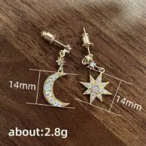 Chic Rhinestone Inlaid Moon Star Dangle Earrings - ArtGalleryZen
