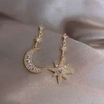Chic Rhinestone Inlaid Moon Star Dangle Earrings - ArtGalleryZen