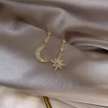 Chic Rhinestone Inlaid Moon Star Dangle Earrings - ArtGalleryZen