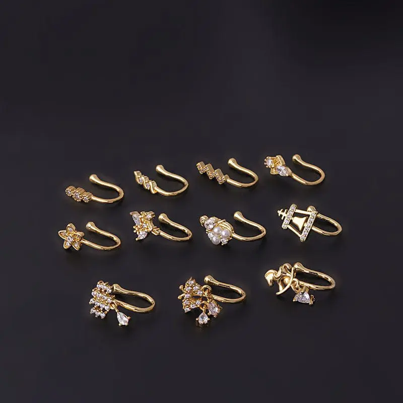 Chic Rhinestone Inlaid Non Piercing Nose Cuff Nose Ring - ArtGalleryZen