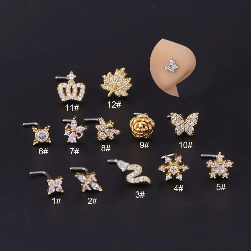 Chic Rhinestone Inlaid Surgical Steel Nose Piercing Nose Stud - ArtGalleryZen