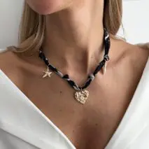 Chiffon Ribbon Choker Necklace Heart Starfish Pearl Charm Pendant - ArtGalleryZen