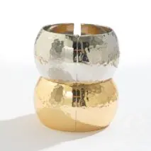 Chunky Gold Silver Tone Hammered Wide Cuff Bangle Bracelet - ArtGalleryZen