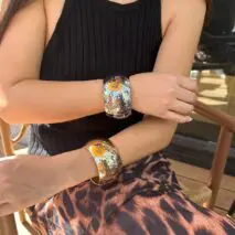 Chunky Gold Silver Tone Hammered Wide Cuff Bangle Bracelet - ArtGalleryZen