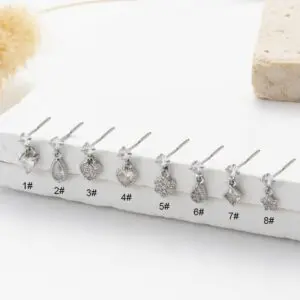 Classic CZ Inlaid Waterdrop Square Dangle Stainless Steel Nose Piercing Nose Stud - ArtGalleryZen