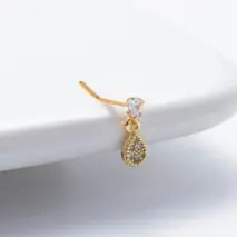 Classic CZ Inlaid Waterdrop Square Dangle Stainless Steel Nose Piercing Nose Stud - ArtGalleryZen