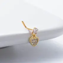 Classic CZ Inlaid Waterdrop Square Dangle Stainless Steel Nose Piercing Nose Stud - ArtGalleryZen