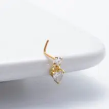 Classic CZ Inlaid Waterdrop Square Dangle Stainless Steel Nose Piercing Nose Stud - ArtGalleryZen