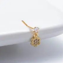 Classic CZ Inlaid Waterdrop Square Dangle Stainless Steel Nose Piercing Nose Stud - ArtGalleryZen
