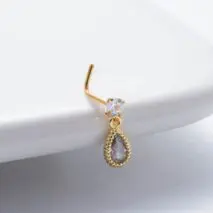 Classic CZ Inlaid Waterdrop Square Dangle Stainless Steel Nose Piercing Nose Stud - ArtGalleryZen