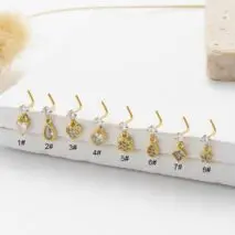 Classic CZ Inlaid Waterdrop Square Dangle Stainless Steel Nose Piercing Nose Stud - ArtGalleryZen