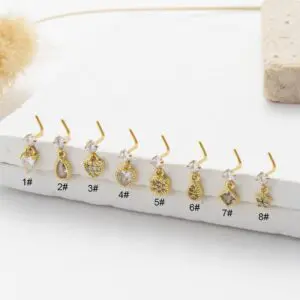 Classic CZ Inlaid Waterdrop Square Dangle Stainless Steel Nose Piercing Nose Stud - ArtGalleryZen
