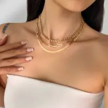 Classic Layered Curb Herringbone Chain Necklace Set - ArtGalleryZen