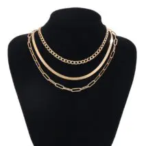 Classic Layered Curb Herringbone Chain Necklace Set - ArtGalleryZen